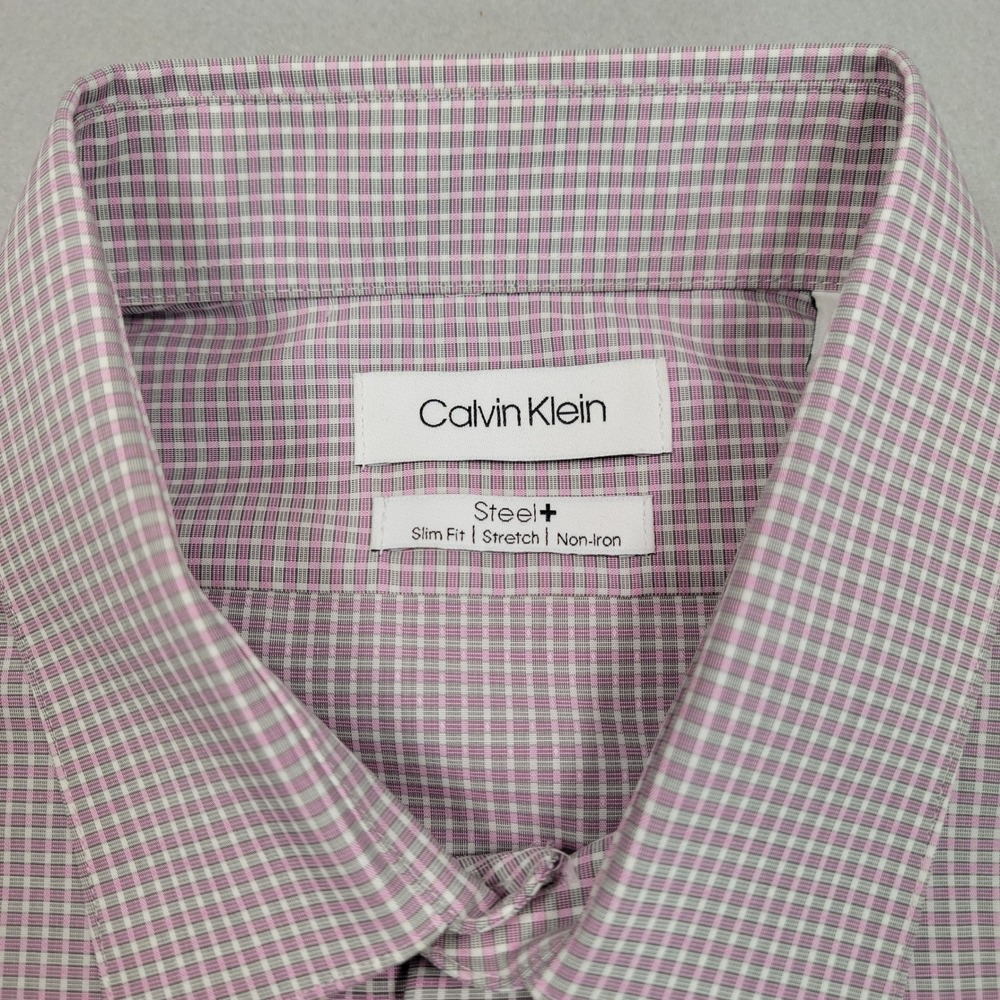 Calvin Klein Mens Steel+ Slim Fit Stretch Non-Iron Dress Shirt 16 34/35 L Pink